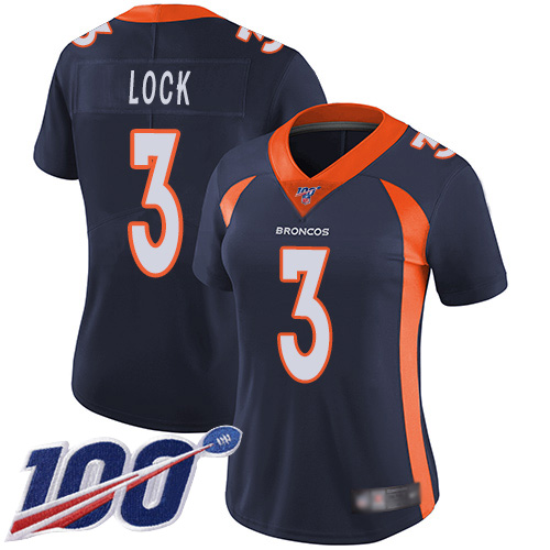 Denver Broncos Limited Women Navy Blue Drew Lock 100th Season Alternate Jersey 3 Vapor Untouchable NFL Football Nike